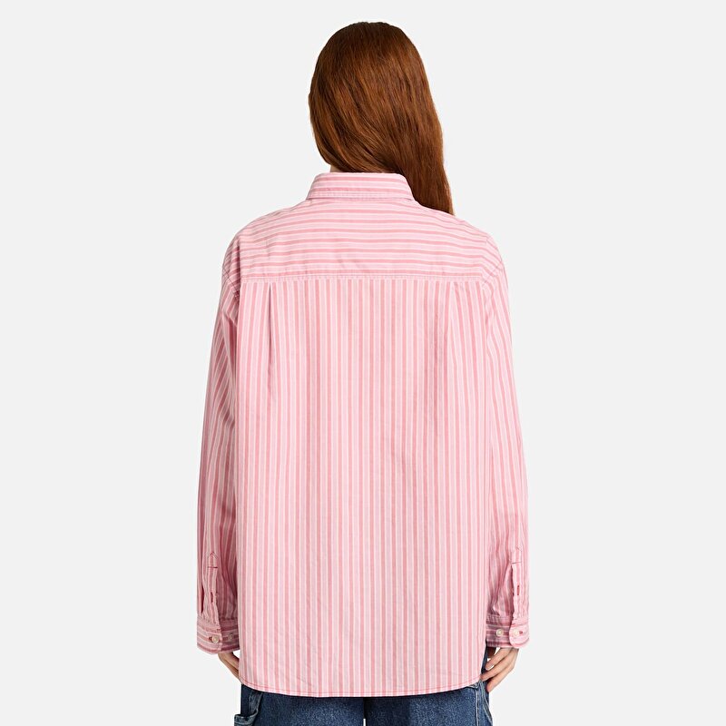 Kadın Uzun Kollu Çizgili Kırmızı Gömlek