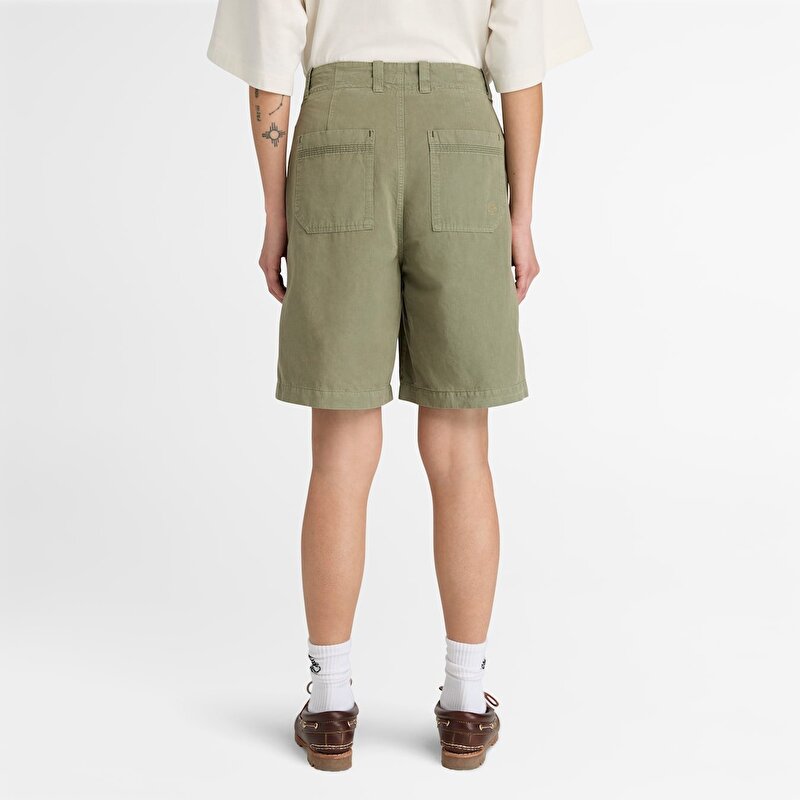 Kadın Yeşil Pamuk - Keten Bermuda