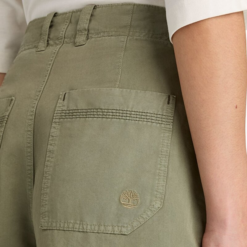 Kadın Yeşil Pamuk - Keten Bermuda