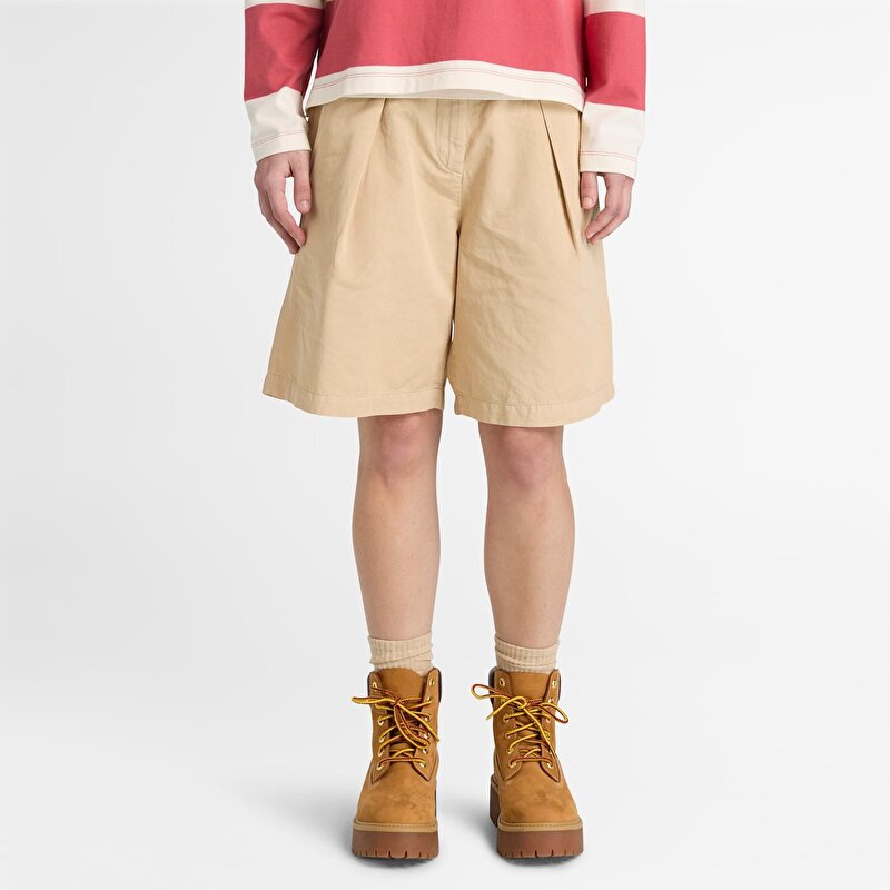 Kadın Bej Pamuk - Keten Bermuda