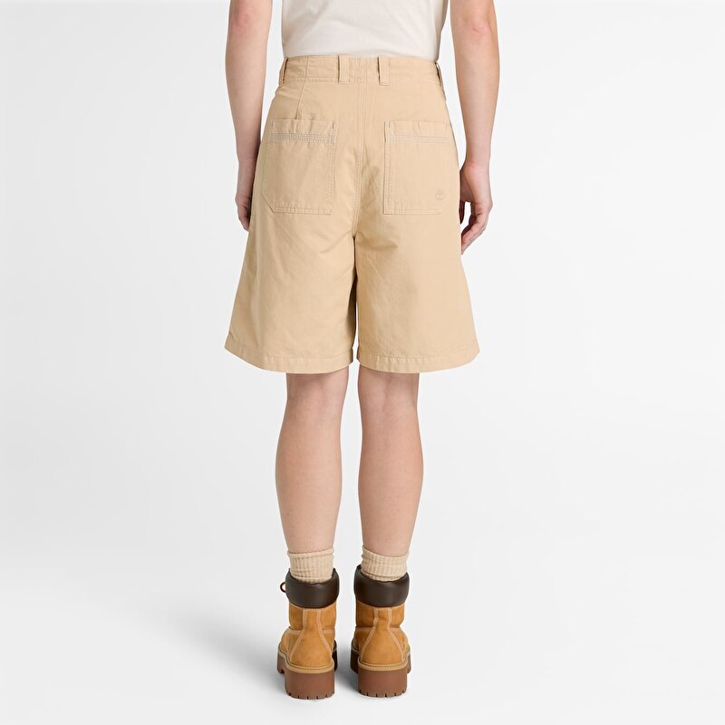 Kadın Bej Pamuk - Keten Bermuda