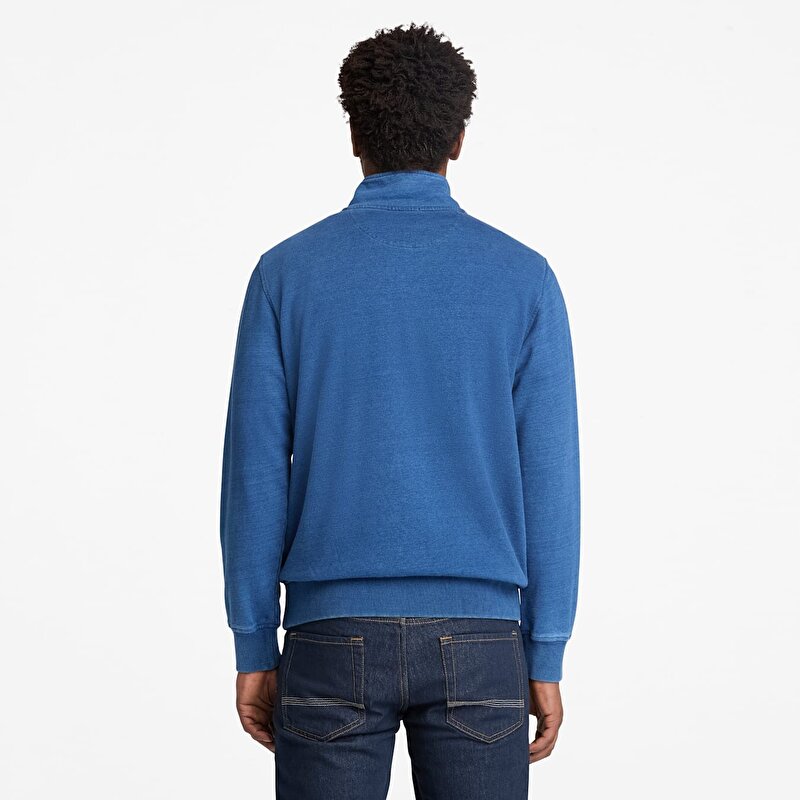 Erkek Indigo Mavi Çeyrek Fermuarlı Sweatshirt