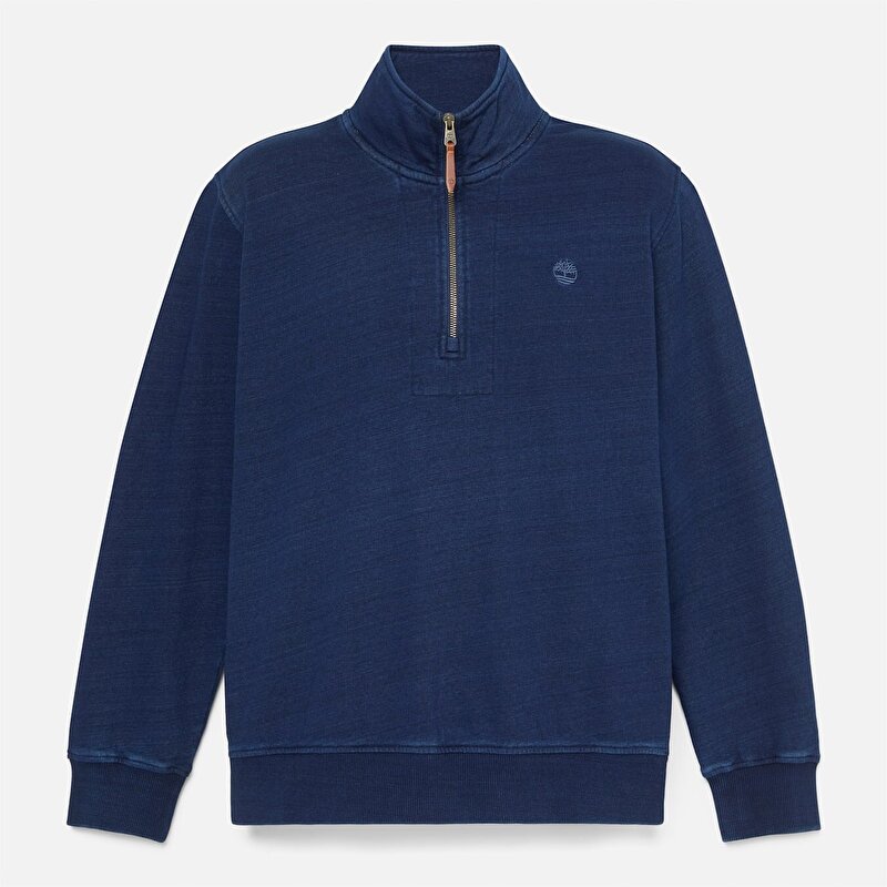 Erkek Indigo Koyu Mavi Çeyrek Fermuarlı Sweatshirt
