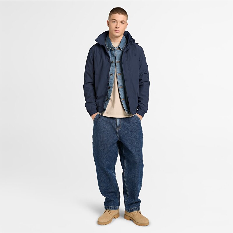 Erkek Koyu Mavi Su Geçirmez Bomber Ceket