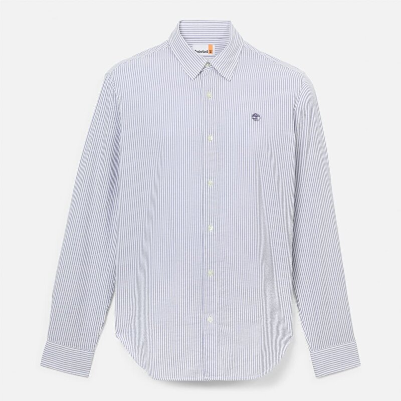 Erkek Mavi Uzun Kollu Çizgili Gofre Gömlek