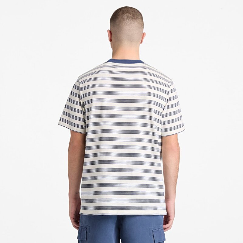 Erkek Beyaz/Koyu Mavi Çizgili Tişört