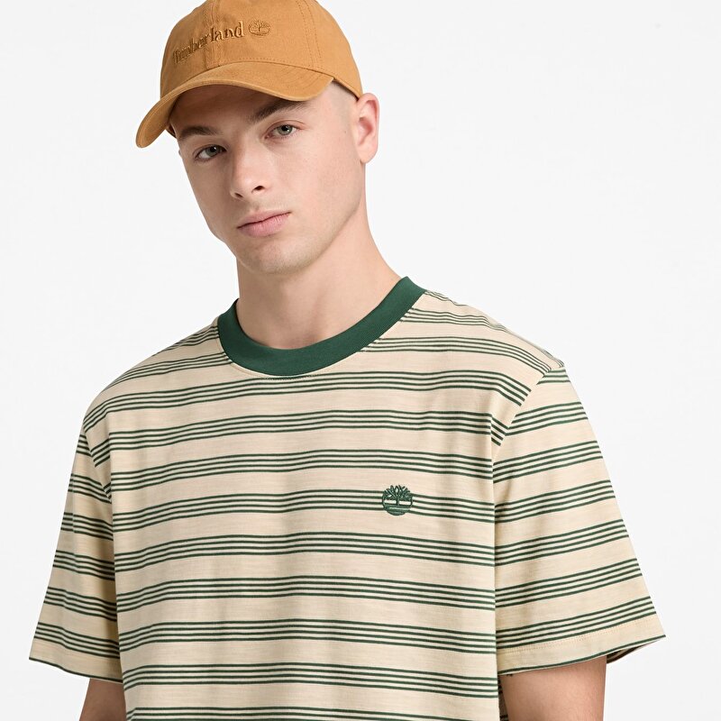 Erkek Beyaz/Yeşil Çizgili Tişört