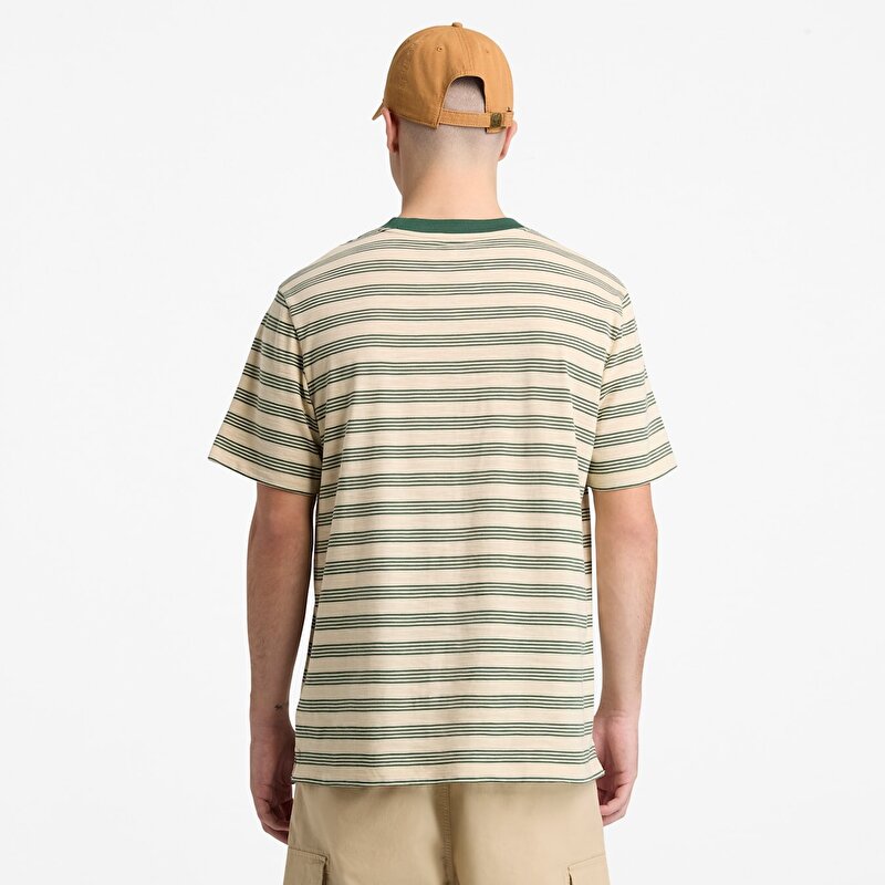 Erkek Beyaz/Yeşil Çizgili Tişört
