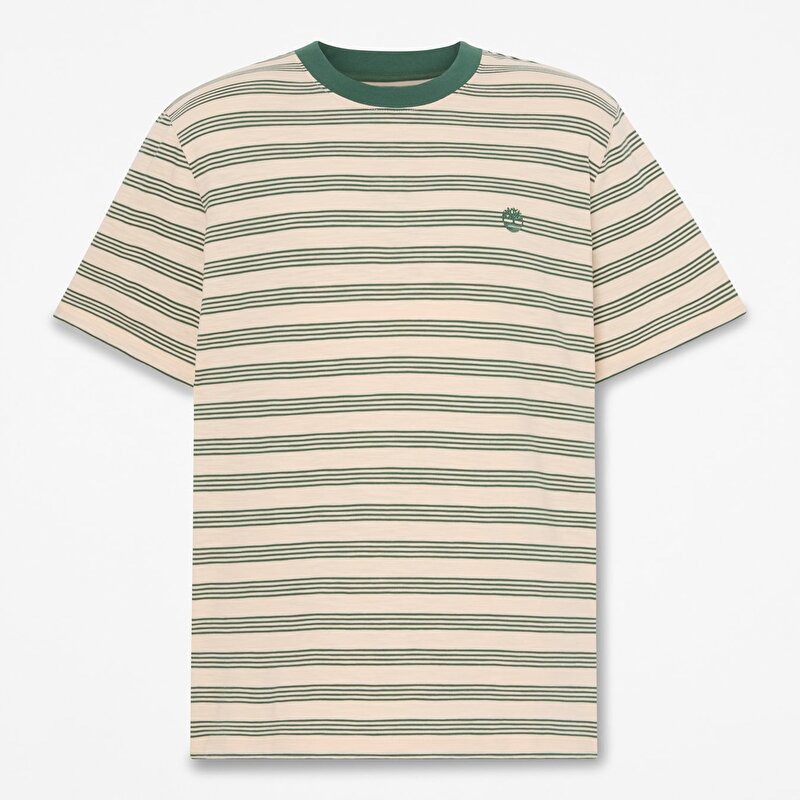 Erkek Beyaz/Yeşil Çizgili Tişört