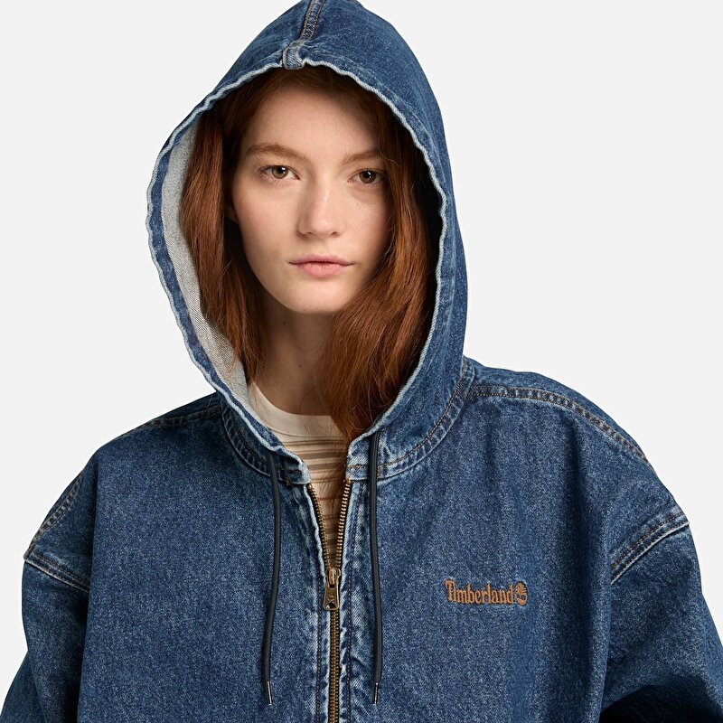 Unisex Mavi Denim Fermuarlı Bomber Ceket