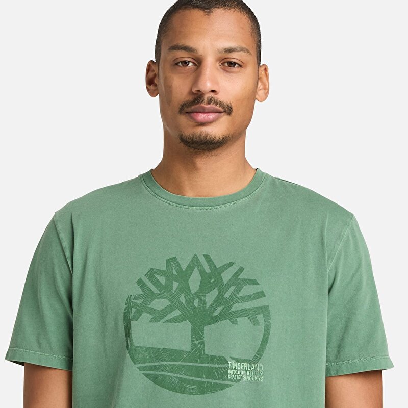 Erkek Grafik Logo Baskılı Koyu Yeşil Tişört