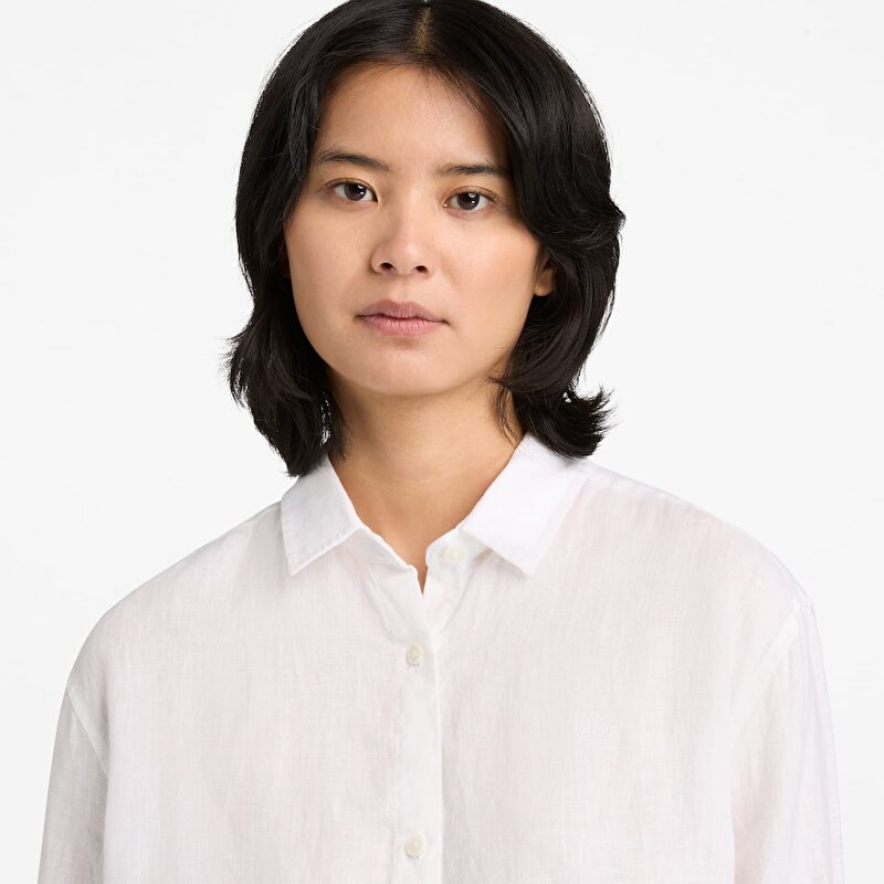 Kadın Uzun Kollu Beyaz Keten Gömlek