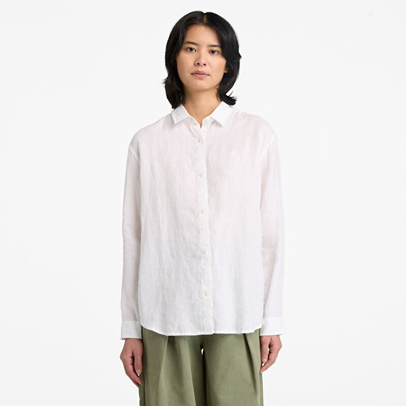 Kadın Uzun Kollu Beyaz Keten Gömlek