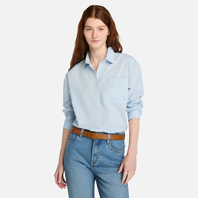 Kadın Poplin Uzun Kollu Açık Mavi Gömlek