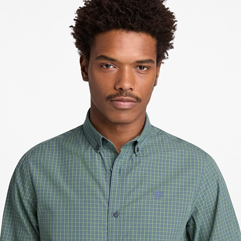 Erkek Mikro Ekose Koyu Yeşil Poplin Gömlek