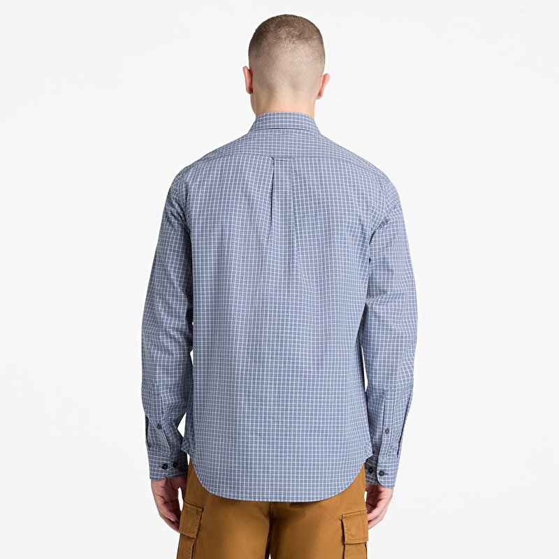 Erkek Mikro Ekose Mavi Poplin Gömlek