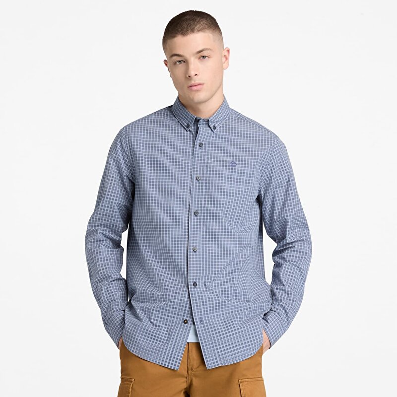 Erkek Mikro Ekose Mavi Poplin Gömlek