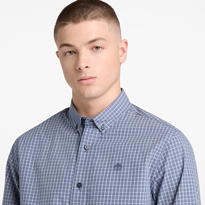 Erkek Mikro Ekose Mavi Poplin Gömlek