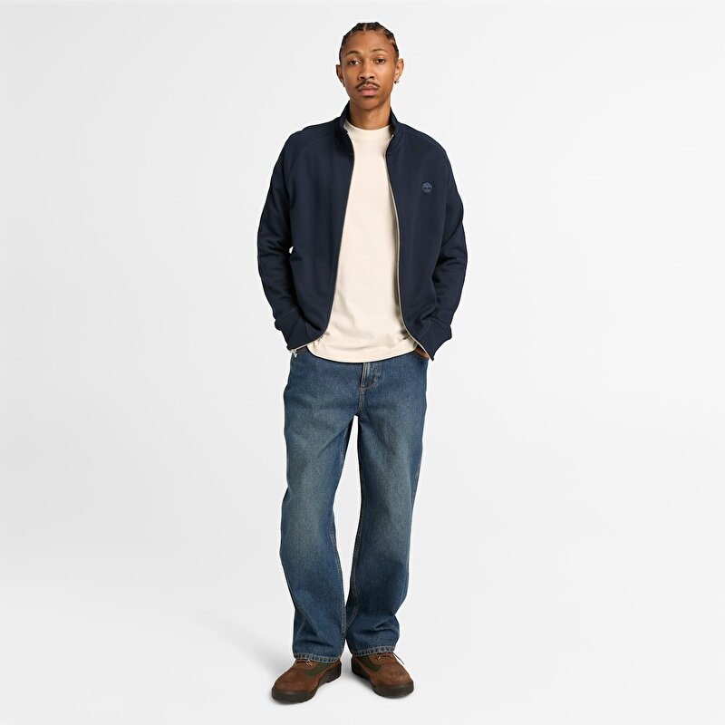 Erkek Exeter River Koyu Mavi Tam Fermuarlı Sweatshirt