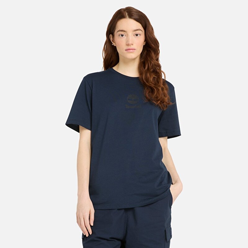 Unisex Lacivert Logo Baskılı Kısa Kollu Tişört