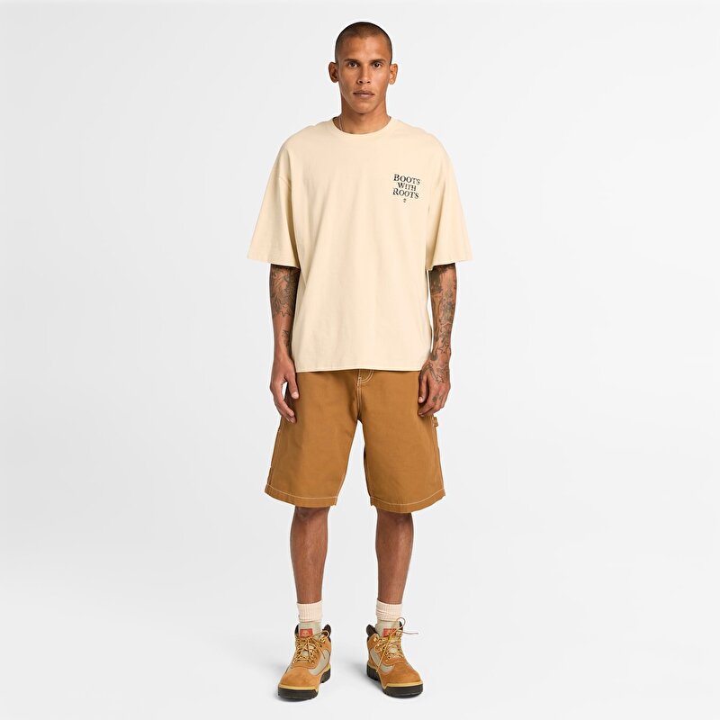 Unisex "Timbs On My Feet" Kısa Kollu Bej Tişört