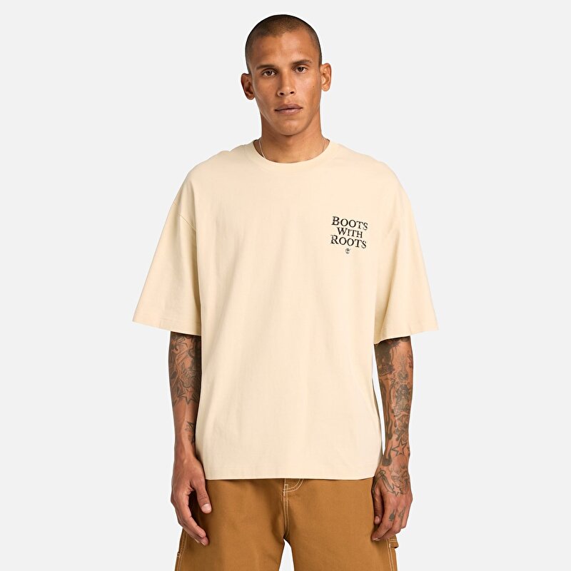 Unisex "Timbs On My Feet" Kısa Kollu Bej Tişört