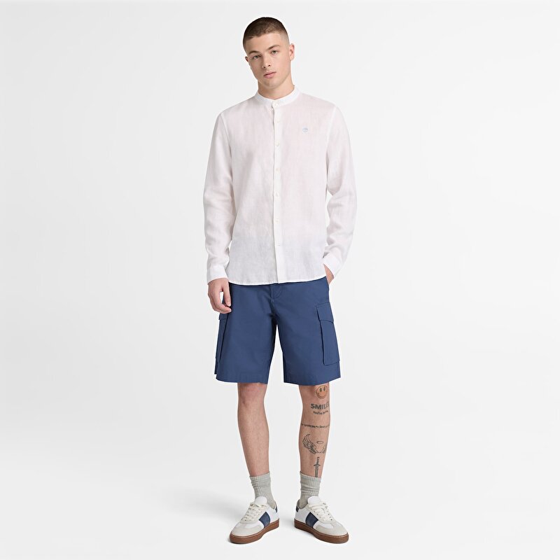 Mill River Beyaz Erkek Keten Gömlek