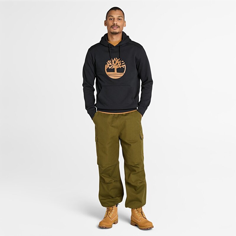 Erkek Timberland® Ağaç Logolu Siyah Kapüşonlu