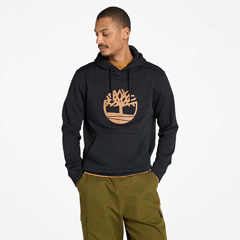 Erkek Timberland® Ağaç Logolu Siyah Kapüşonlu