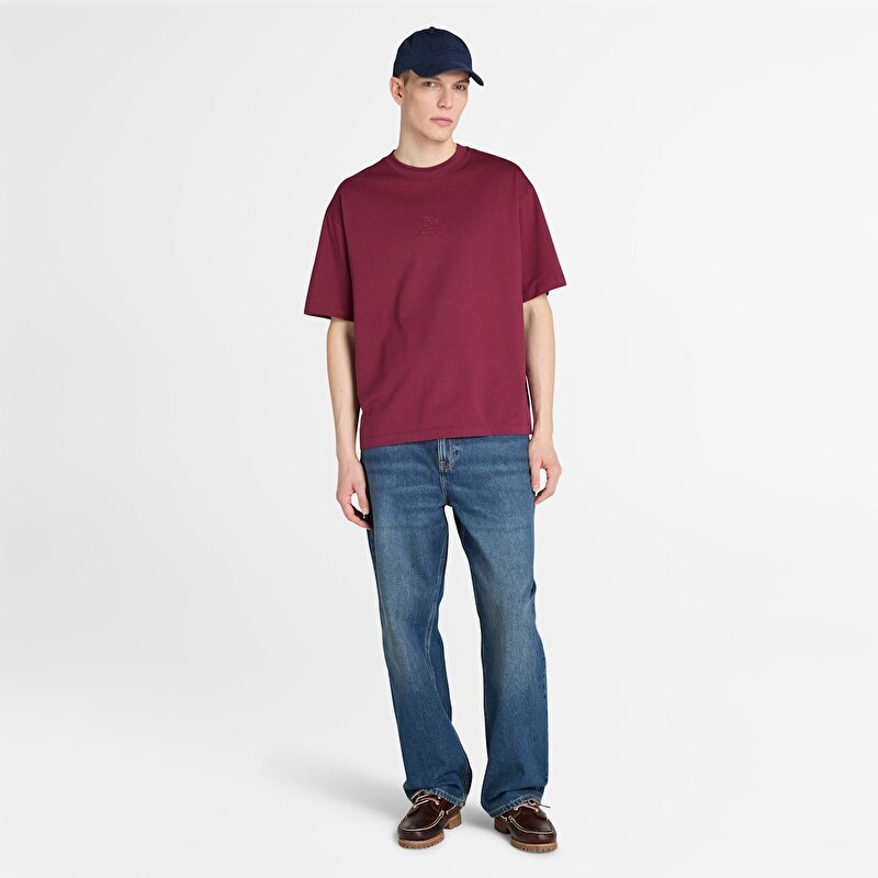 Erkek Bordo Hampton Tonal Dikey Logolu Tişört
