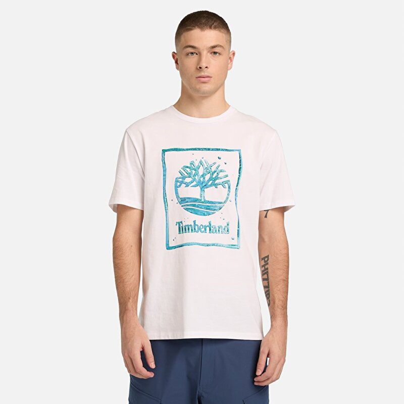 Erkek Beyaz "Water Stack" Grafik Baskılı Tişört
