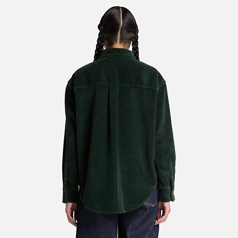 Kadın Koyu Yeşil Fitilli Kadife Overshirt