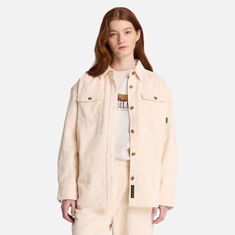 Kadın Bej Fitilli Kadife Overshirt
