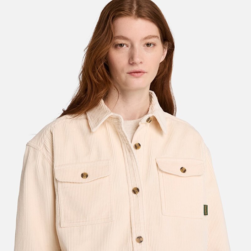 Kadın Bej Fitilli Kadife Overshirt