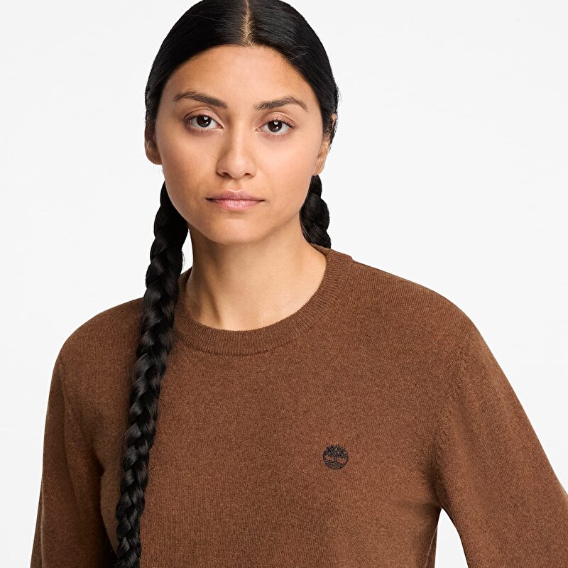 Kadın Koyu Kahverengi Merinos Bisiklet Yaka Kazak