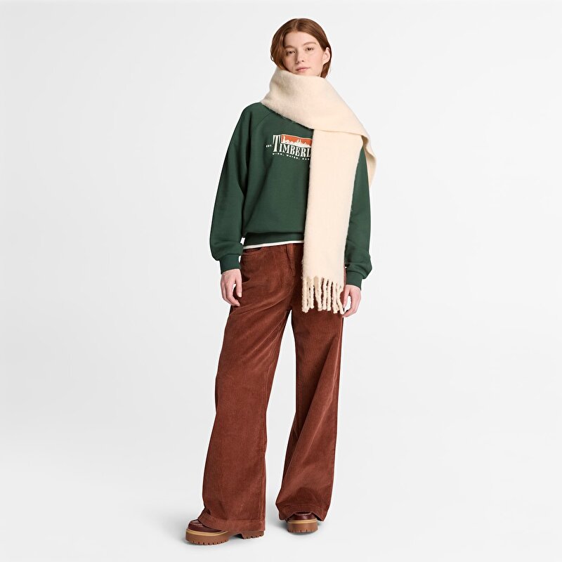 Kadın Koyu Yeşil Grafik Baskılı Şardonlu Bisiklet Yaka Sweatshirt