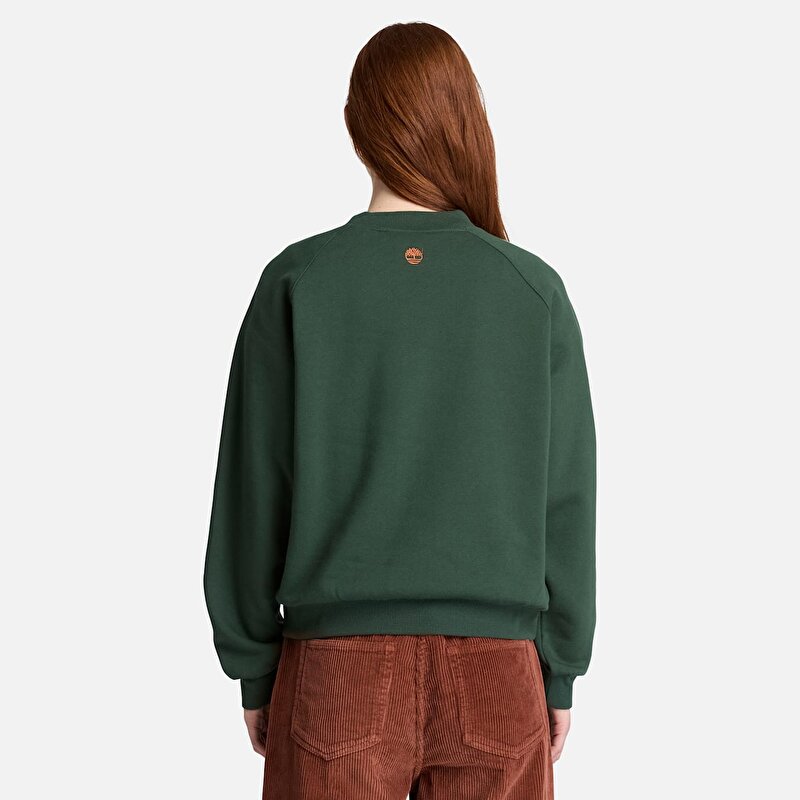 Kadın Koyu Yeşil Grafik Baskılı Şardonlu Bisiklet Yaka Sweatshirt