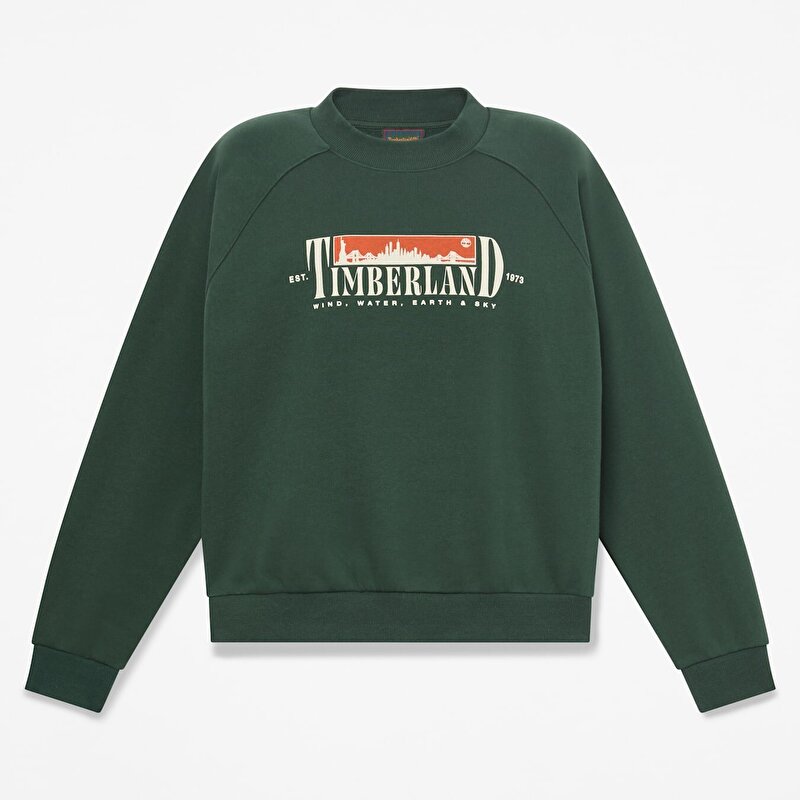 Kadın Koyu Yeşil Grafik Baskılı Şardonlu Bisiklet Yaka Sweatshirt