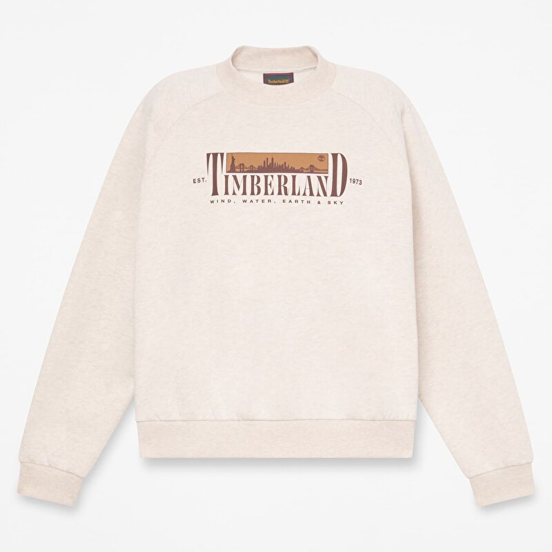 Kadın Açık Bej Grafik Baskılı Şardonlu Bisiklet Yaka Sweatshirt