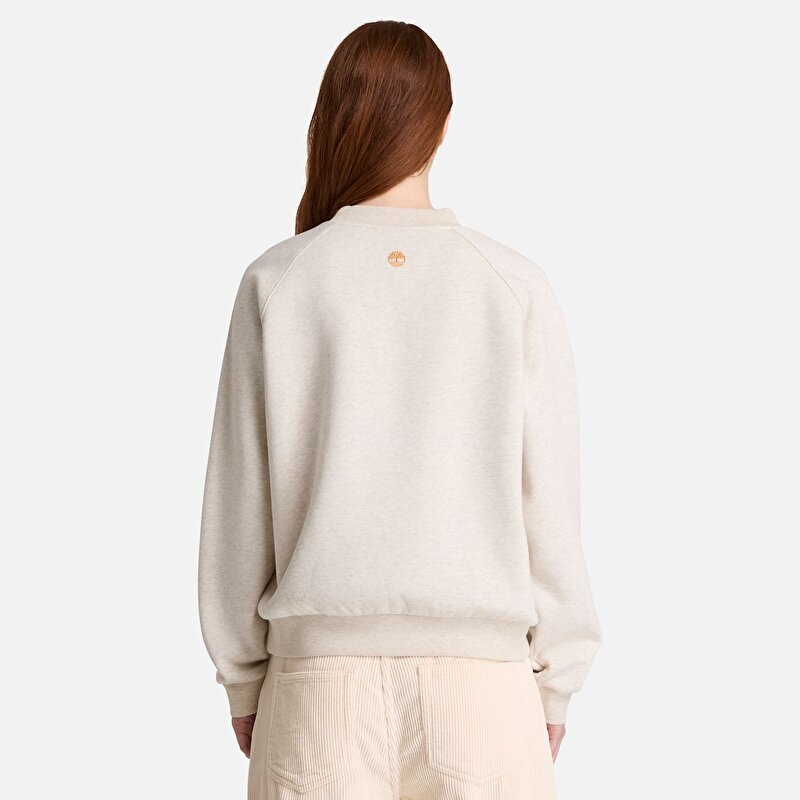 Kadın Açık Bej Grafik Baskılı Şardonlu Bisiklet Yaka Sweatshirt