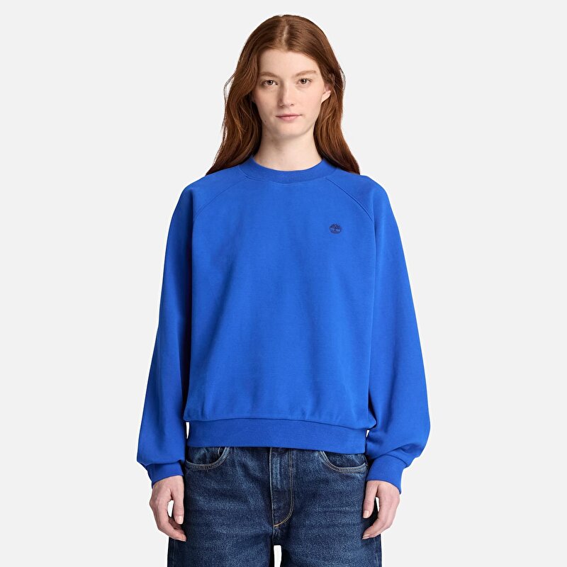 Kadın Mavi Crafted Bisiklet Yaka Sweatshirt