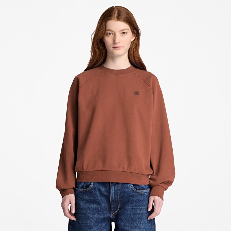 Kadın Kahverengi Crafted Bisiklet Yaka Sweatshirt