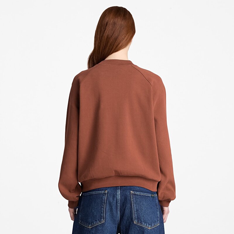 Kadın Kahverengi Crafted Bisiklet Yaka Sweatshirt