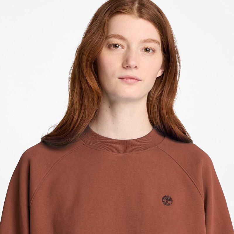 Kadın Kahverengi Crafted Bisiklet Yaka Sweatshirt
