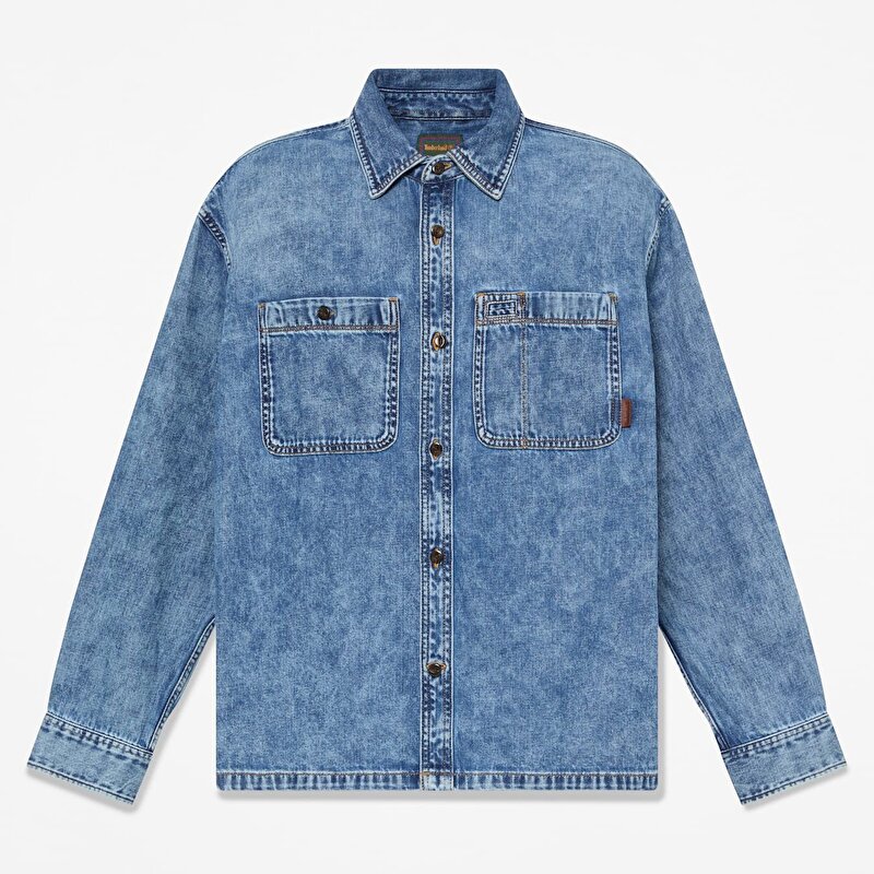 Erkek Mavi Cepli Denim Gömlek