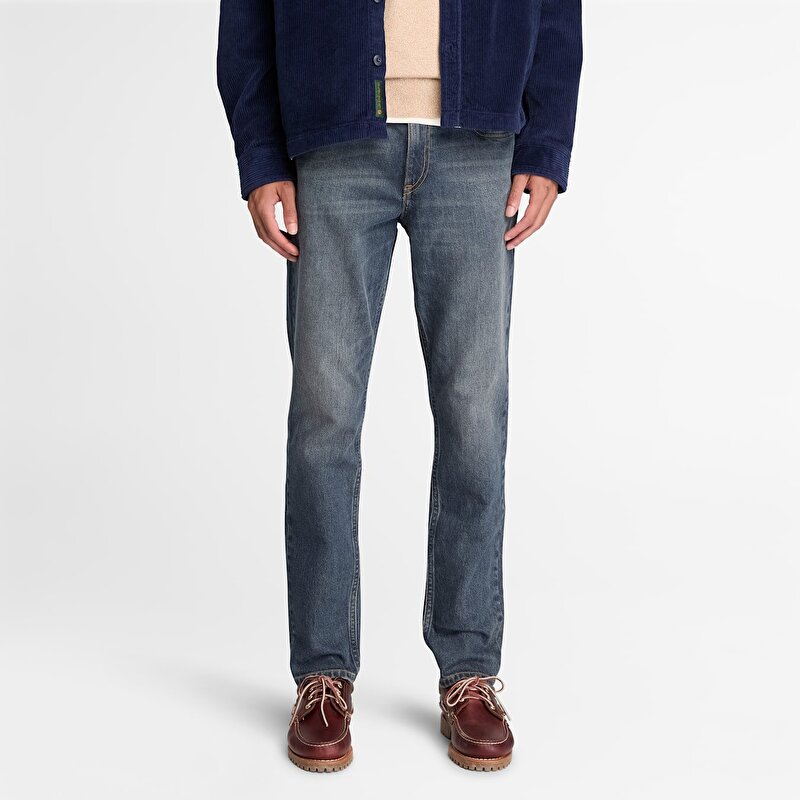Erkek Koyu Mavi Dar Kesim Denim Pantolon