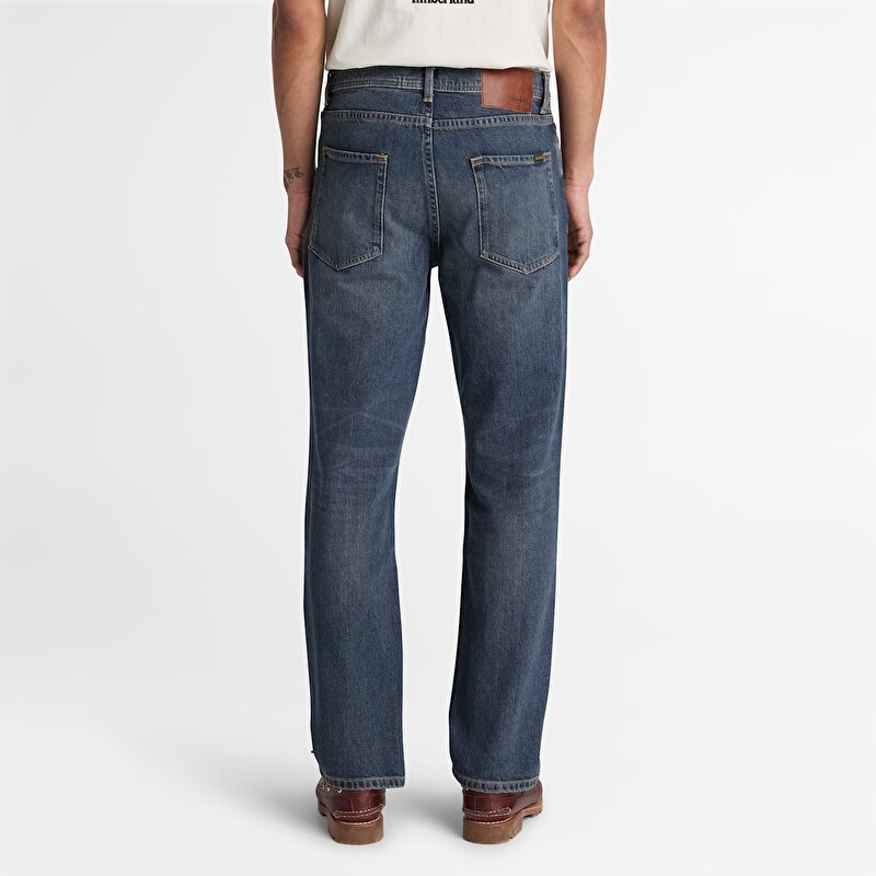 Erkek Koyu Mavi Düz Kesim Denim Pantolon