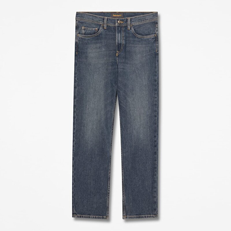 Erkek Koyu Mavi Düz Kesim Denim Pantolon