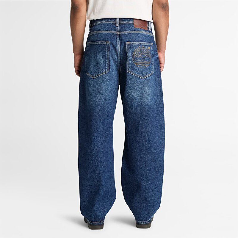 Erkek Koyu Mavi Bol Denim Pantolon