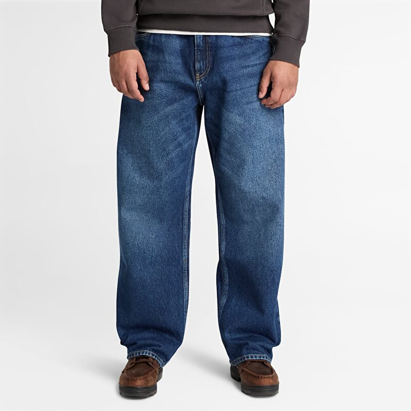 Erkek Koyu Mavi Bol Denim Pantolon